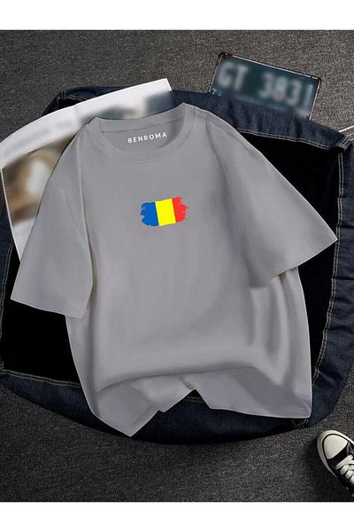 BENROMA 1 προϊόν δώρο για αγορές 6 και άνω Oversize Romania Flag Printed Unisex Tisort Printed