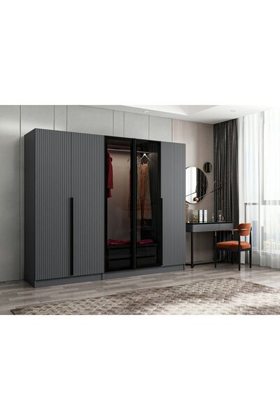 Minar Kale Plus190 5 Mebran Kapaklı 2Ç Dolap Antrasit Mebran Füme Cam