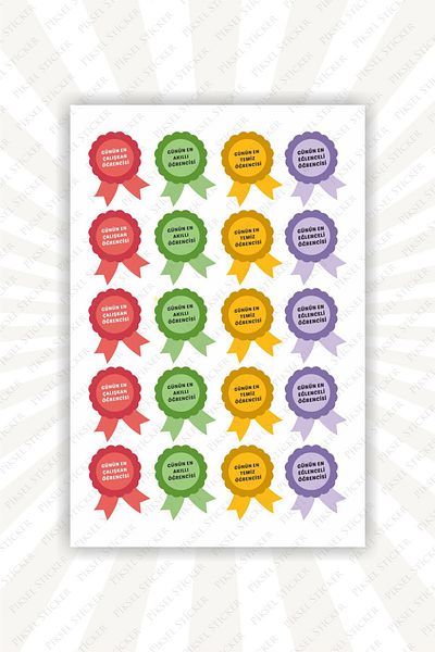 Piksel Grafik Pupil of the Day Sticker 1 Sheet 20 Pieces 3 cm Size, Teachers, Student Sticker