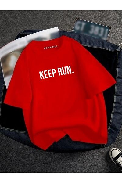 BENROMA 1 προϊόν για αγορές 6 και άνω Δώρο Oversize Keep Run Printed Unisex Tisort Printed