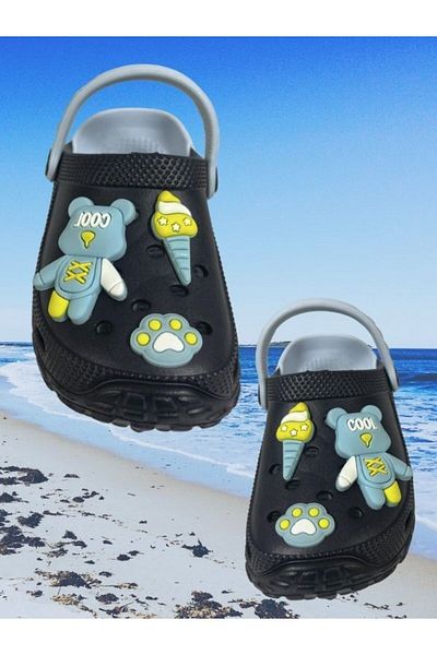 McDark Girl's and Boy's Black Blue Beach Sea Slippers Sandals