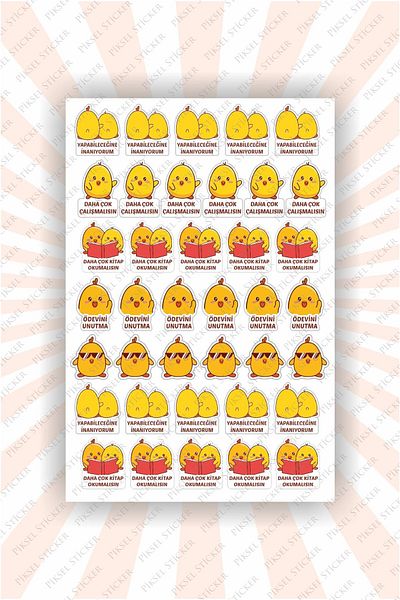 Piksel Grafik Hardworking Chicks Student Sticker -38 Pieces Sticker Teachers, Student Sticker