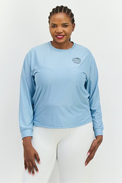 The Giving Movement Women Round Neck Long Sleeve Brand Logo Top, Light Blue