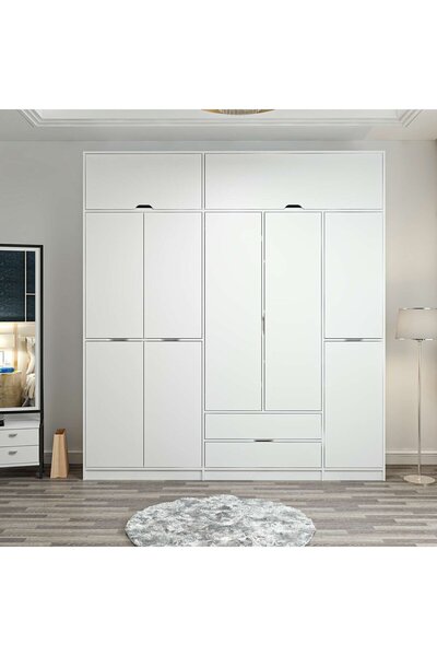 Minar Elina 5 Kapaklı Dolap + Yüklük Beyaz Beyaz