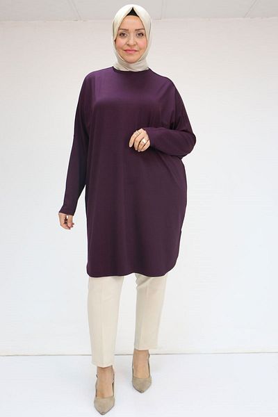 Eslina 38111 Large Size Basic Combed Cotton Tunic - Purple