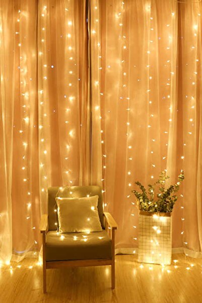 hayret sepeti Balkon ve Teraslar için 3x2 Perde Led Sarı Işık Dekorasyonu