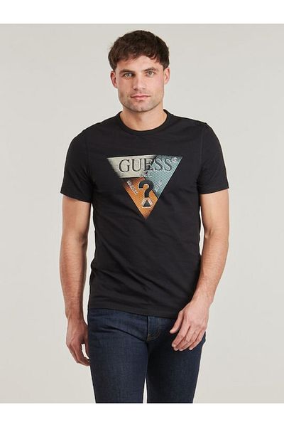 Guess Jeans Ανδρικό μαύρο μπλουζάκι τζιν Guess γραφικό τρίγωνο