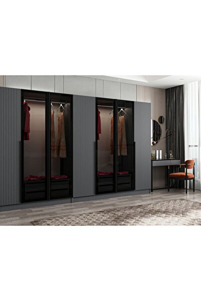 Minar Kale Plus190 7 Mebran Kapaklı 4Ç Dolap Antrasit Mebran Füme Cam