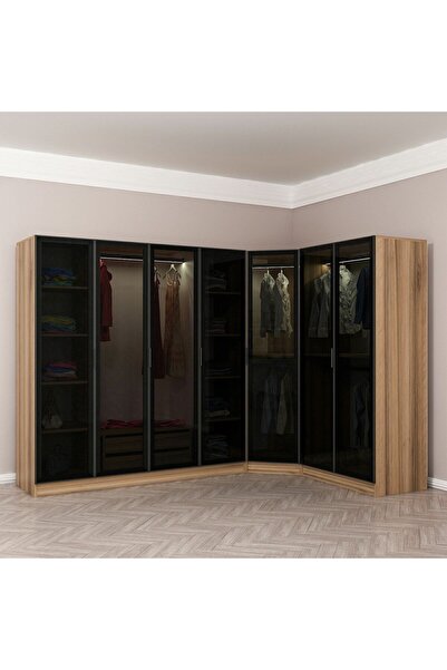 Minar Kale 190 7 Füme Cam Kapaklı 2Ç Köşe Dolap Dore Füme Cam