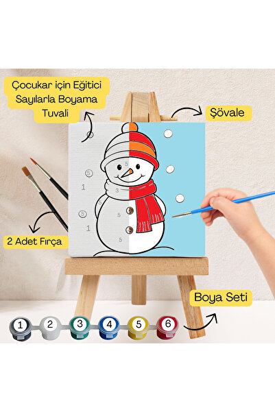 hediye hobim Çocuklar İçin Eğitici Sayılarla Boyama Seti Kardan Adam20x20 Tuv...