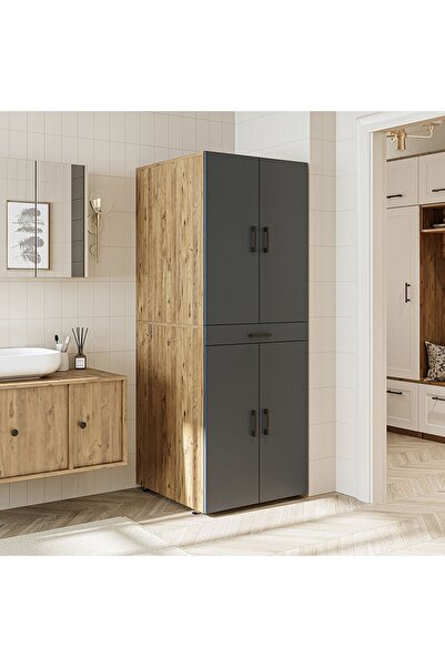 ROOMART Banyo Dolabı Kapaklı Çamaşır Ve Kurutma Makinesi Dolabı 70x185 cm