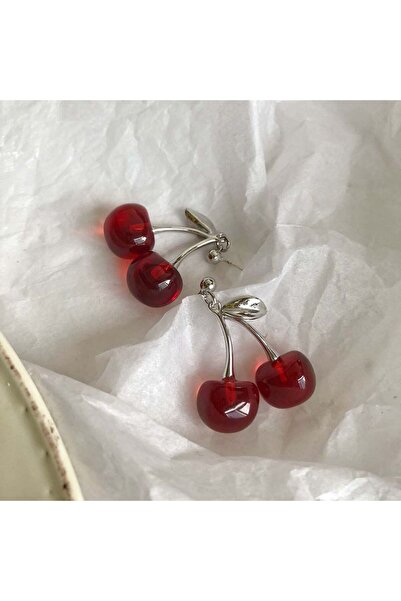 AURRARİ Kadın Gümüş 2'li Cherry Yapraklı Kiraz Küpe