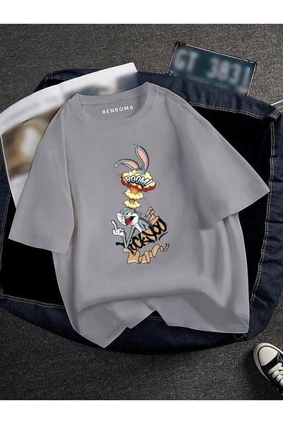 BENROMA 1 προϊόν για αγορές 6 και άνω Δώρο Oversize Bugs Bunny Booom Printed Unisex Tisort Printed