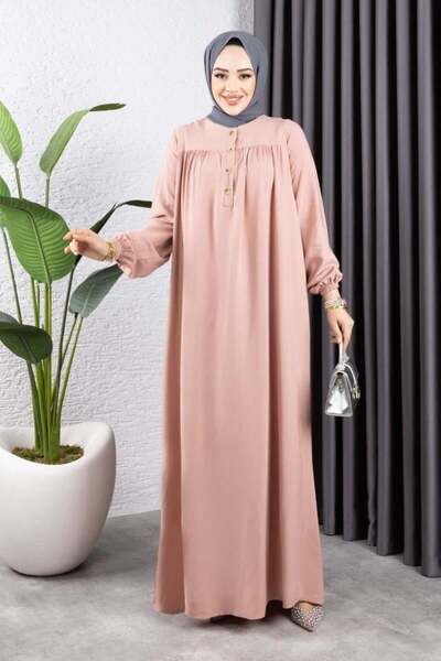 Genel Markalar Yarım Düğmeli Viskon Elbise