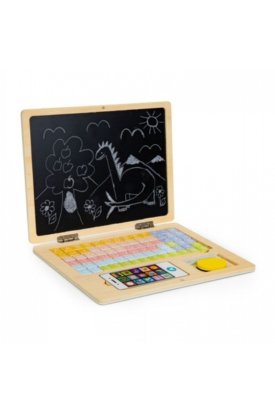 OEM Ecotoys G068 vzdelávací drevený notebook s magnetom a drevenými kľúčmi - ružový