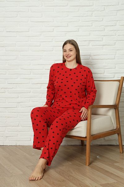 FAMESTEKSTİL Battal Long Sleeve Women's Pajama Set