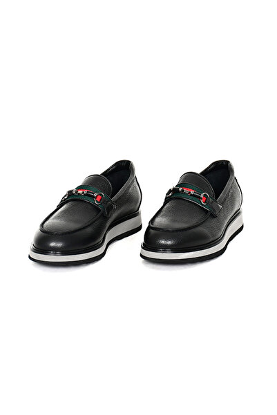 Tuna Genuine Leather Thick Soled Black Loafer Men's Shoes Eva Sole - 3718