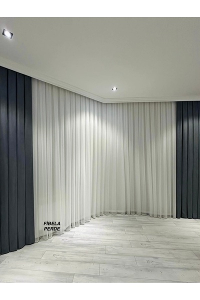 FİBELA PERDE First Quality White Color Modern Plain 1/3 Pleated Tulle Curtain, No Ironing No Wrinkles (Frequently Pleated)Fibela