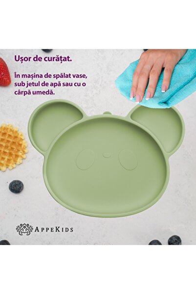 APPEKIDS Silicone Plate With Suction Cup, Panda - Raw Green