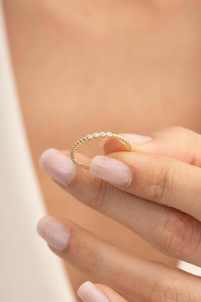 Sümer Telkari Taşlı Topçuk Altın Kaplama Gümüş İnce Yüzük 5960