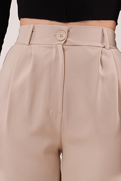 TUA MODA Tua Moda Wide Leg Pleated Beige Trousers