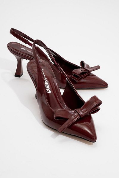 CCWAY AYAKKABI Burgundy Patent Leather Women's Heeled Shoes - Bow
