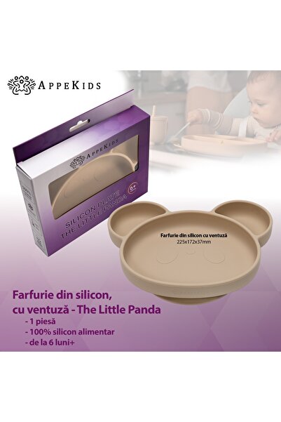 APPEKIDS Silicone Plate With Suction Cup, Panda - Bubble Beige