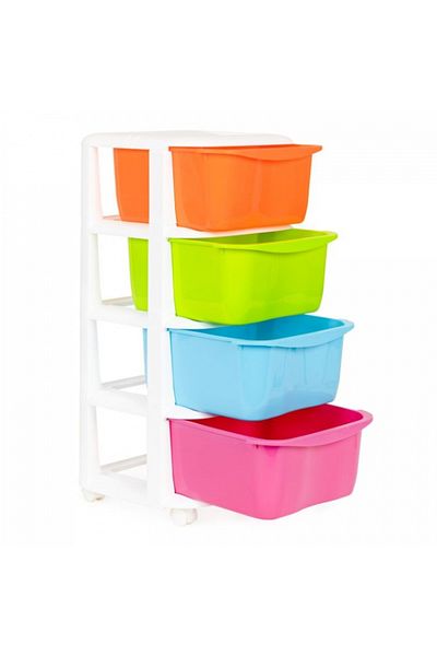 OEM Raft pe roti cu 4 compartimente pentru depozitarea jucariilor ModernHome - Multicolor