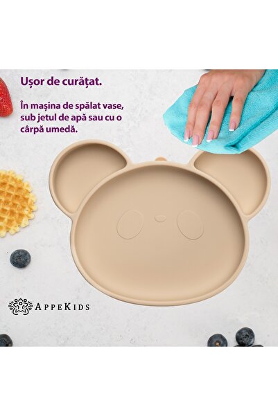 APPEKIDS Silicone Plate With Suction Cup, Panda - Bubble Beige