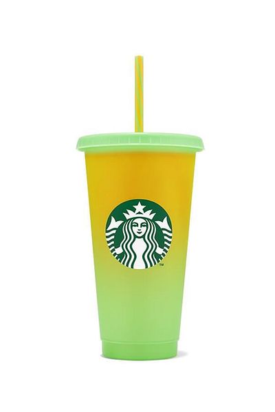 Starbucks كوب مشروبات باردة قابل لإعادة الاستخدام باللون الأخضر - مع خاصية تغيير اللون - 473 مل