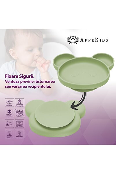 APPEKIDS Silicone Plate With Suction Cup, Panda - Raw Green