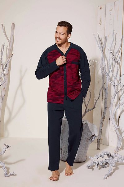 Modafiks Kocabey 8025 Men's V-Neck Length Button Pajamas Set