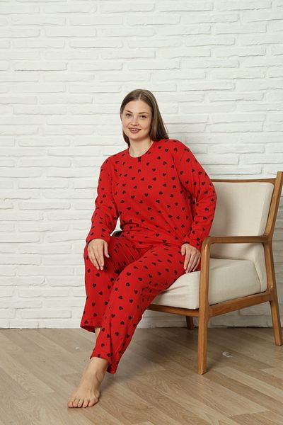FAMESTEKSTİL Battal Long Sleeve Women's Pajama Set