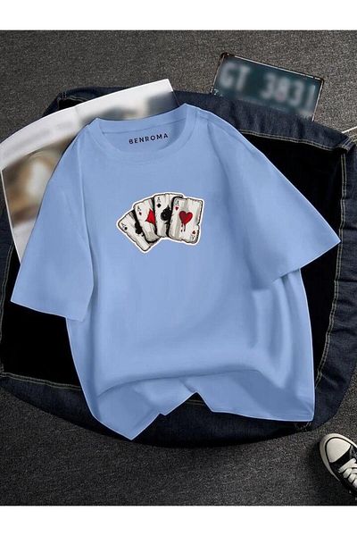 BENROMA 1 tricou este un cadou pentru achiziții de 6 și mai sus în coș - Tricou unisex imprimat cu jocuri de cărți supradimensionate