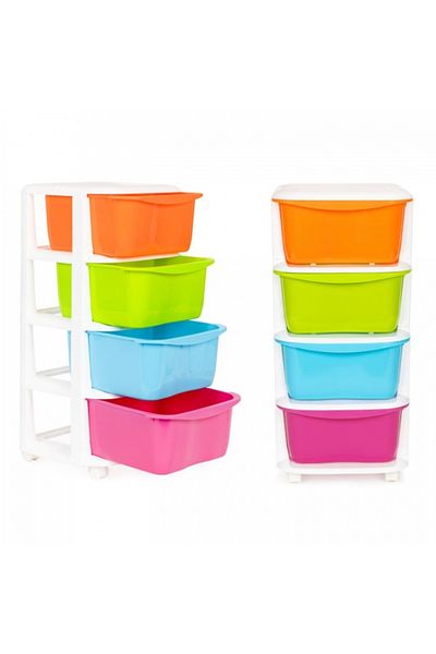 OEM Raft pe roti cu 4 compartimente pentru depozitarea jucariilor ModernHome - Multicolor