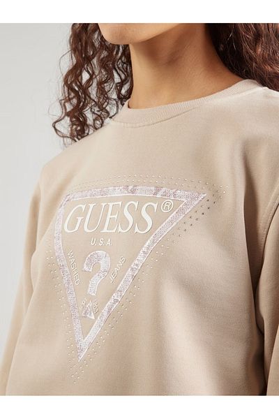 Guess Jeans Dámská béžová mikina Python velký trojúhelník logo Guess jeans