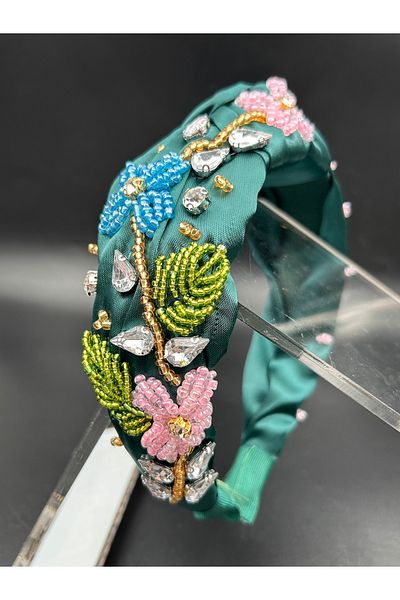 ByMerve Design Rochie de Seara Accesoriu de Păr Zilnic Filat Manual Ramuri de primăvară Henna Night Satin Tiara de păr pentru femei