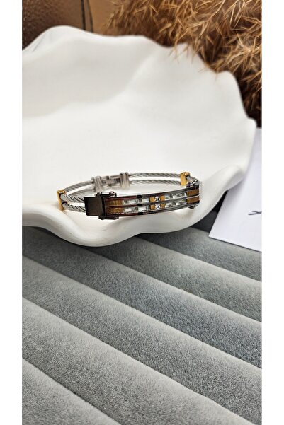 AURA أصفاد رجالية من الفولاذ موديل شبكي بحجر الزركون