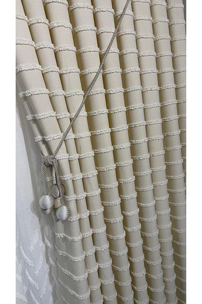 Fon Dünyası Elegant Tasseled Cream - Single Wing Panel Background Curtain