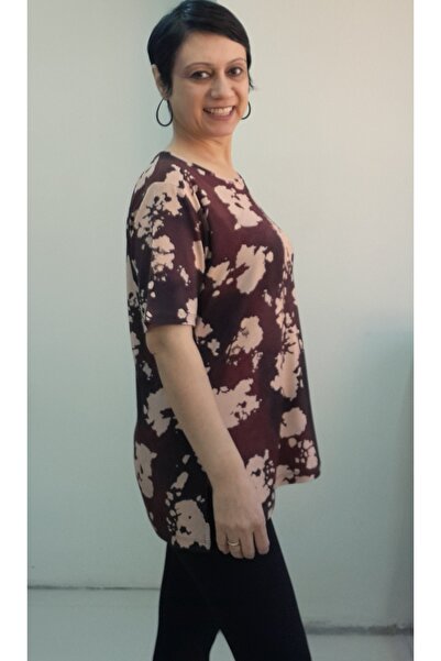 Mertcan Butik Black Brown Tie-Dye Pattern Short-Sleeved Viscose T-Shirt