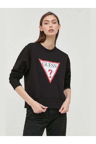 Guess Jeans Hanorac negru de damă cu logo triunghi mare Blugi Guess
