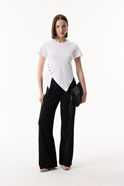 Mudo بلوزة بأكمام قصيرة وأزرار مزدوجة الصدر