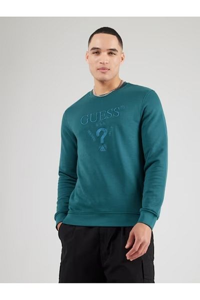 Guess Jeans Hanorac petrol pentru bărbați cu logo-ul Guess de blugi brodat