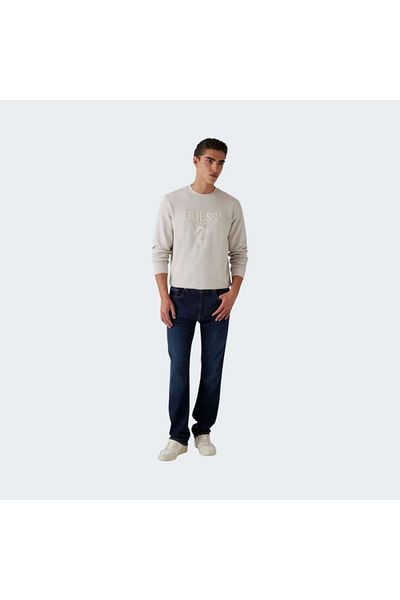 Guess Jeans Ανδρικό φούτερ εκρού με κεντημένο λογότυπο τζιν Guess