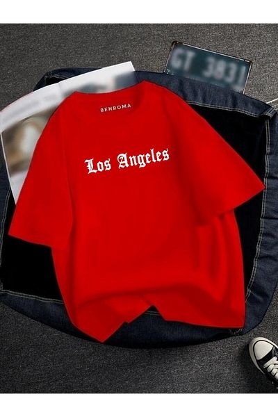 BENROMA 1 προϊόν δώρο για αγορές 6 και άνω Oversize Los Angeles Printed Unisex Tisort Printed