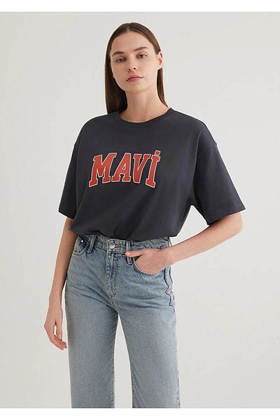 Mavi Logo Printed Anthracite Women's T-Shirt M1600843-82185
