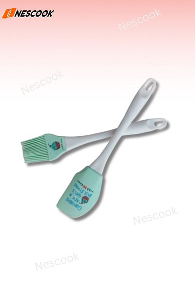 nescook 2 Pieces Silicone Spatula and Brush Kitchen Grill Oil Brush Dough Spatula Cooking Spoon