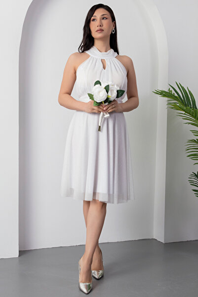 PULLIMM 13376 C Yaka Simli Tül Elbise