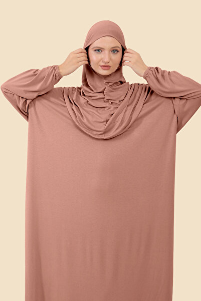 Sonbaharmoda Ολόσωμο φόρεμα προσευχής Hijab με αποσπώμενο μαντίλι από οργανικό βαμβάκι ελαστικό χτενισμένο βαμβάκι