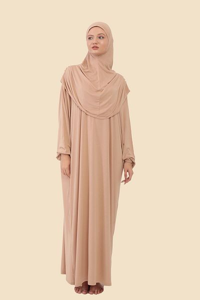 Sonbaharmoda Ολόσωμο φόρεμα προσευχής Hijab με αποσπώμενο μαντίλι από οργανικό βαμβάκι ελαστικό χτενισμένο βαμβάκι